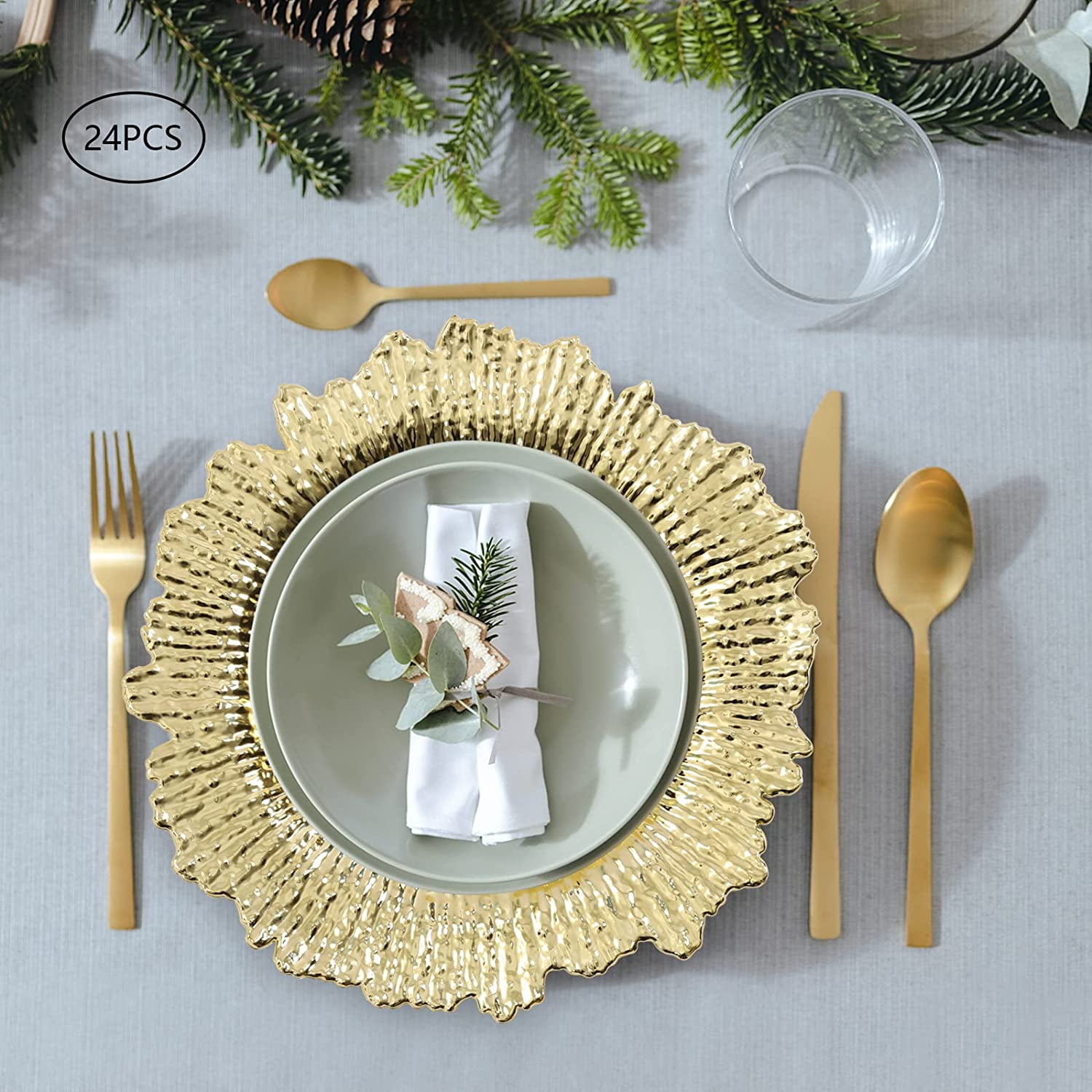 Gold Coral Reef Textured 13-inch Round Charger Plates, Set of 24