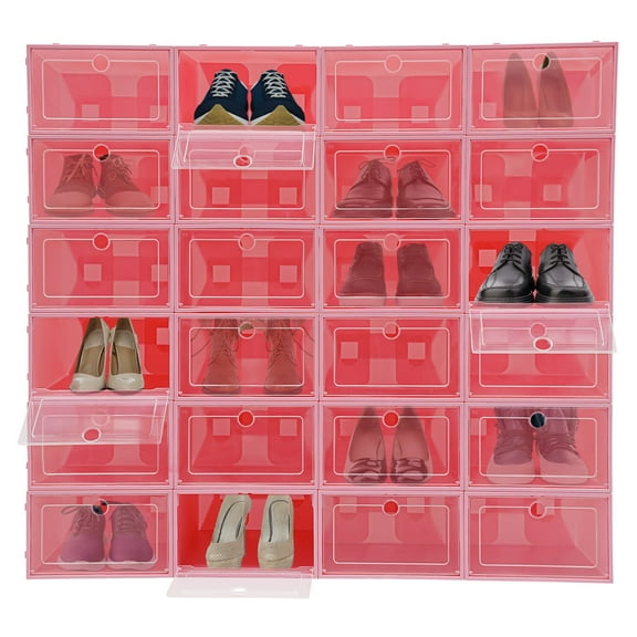 Miumaeov 24 Pack Shoe Boxes Set Stackable Shoes Sneakers Storage Organizer with Clear Flip Lid