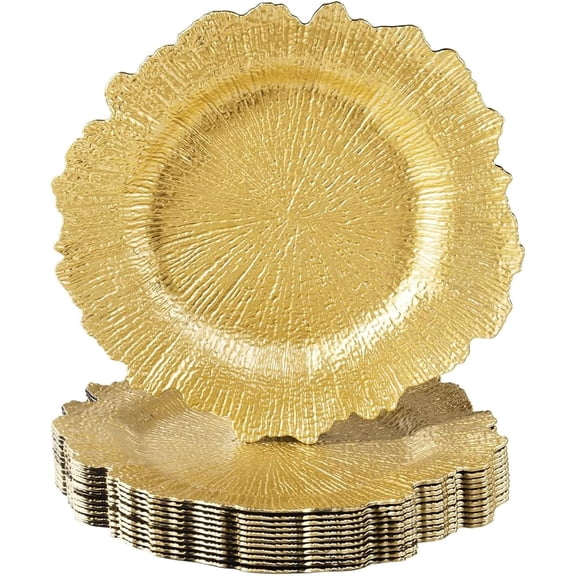 Miumaeov 24 Pcs Gold Charger Plates 13 Inch Hard Plastic Coral Reef Texture Chargers Reusable Reef Serving Charger for Dinner Wedding Party