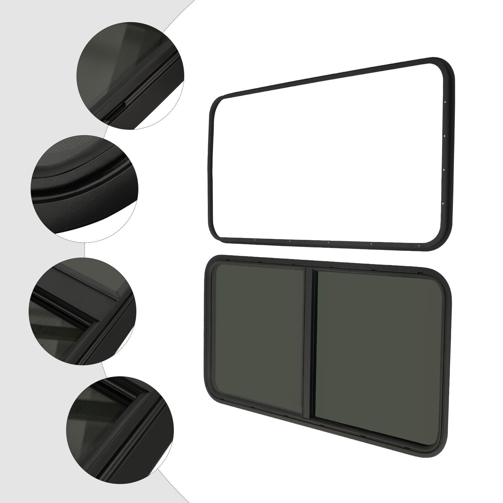 Miumaeov 24"W x 20"H Aluminum Universal RV Window Horizontal Sliding Window w/ Mounting Trim Ring