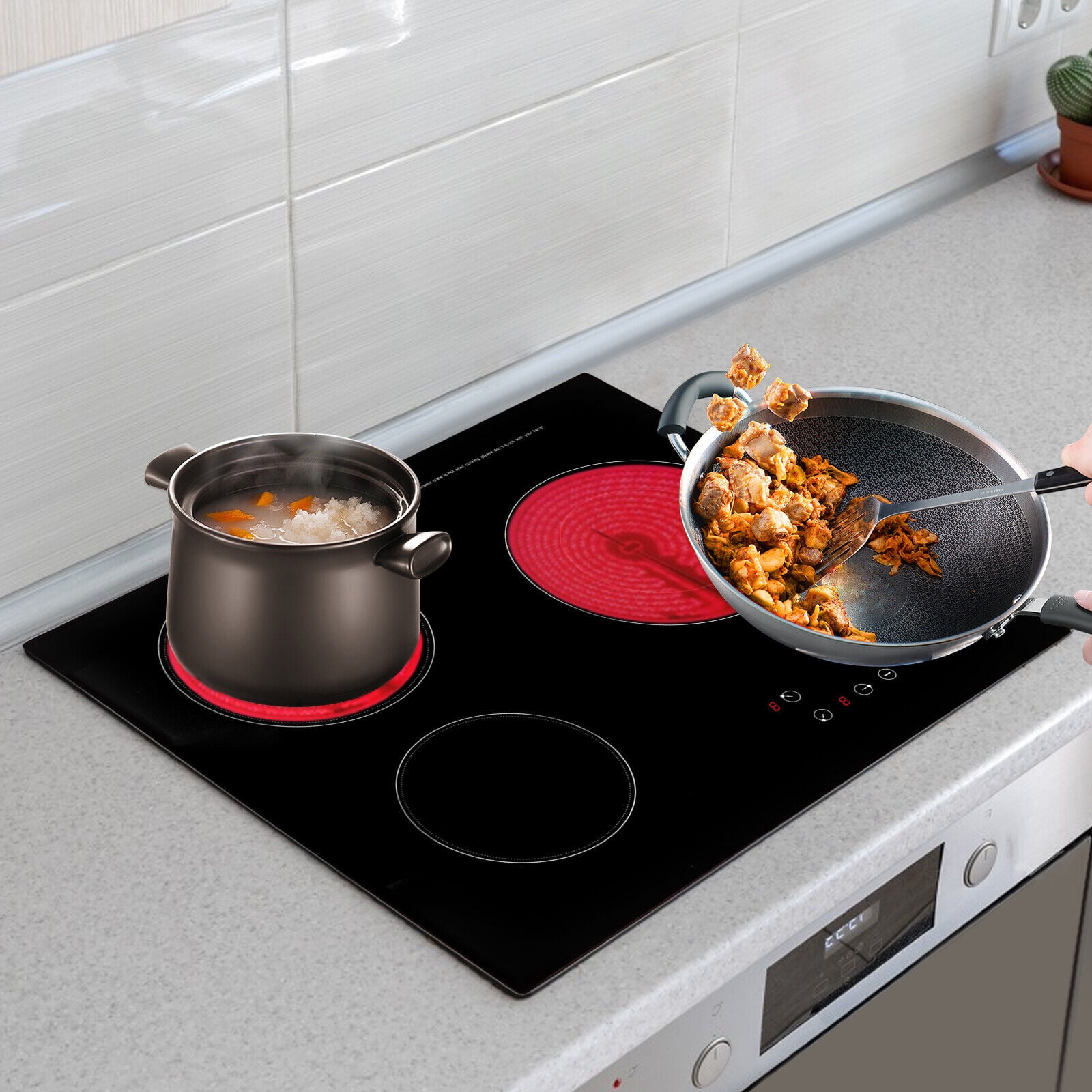 Miumaeov 24 inch Built-in Electric Stove Top 2600W Electric Cooktop 110V Touch Control 0-120min Timing