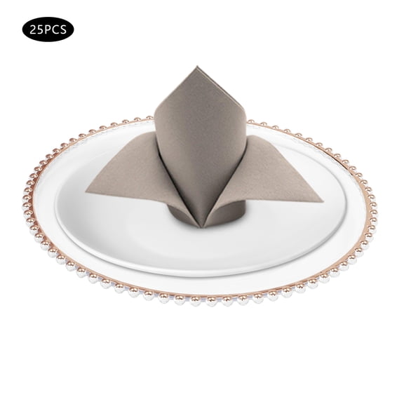 Miumaeov 25 Set Rose Gold Clear Charger Plates, 12.6 Inch Beaded Plastic Charger Plates with Rose Gold Rim Perfect Table Decor