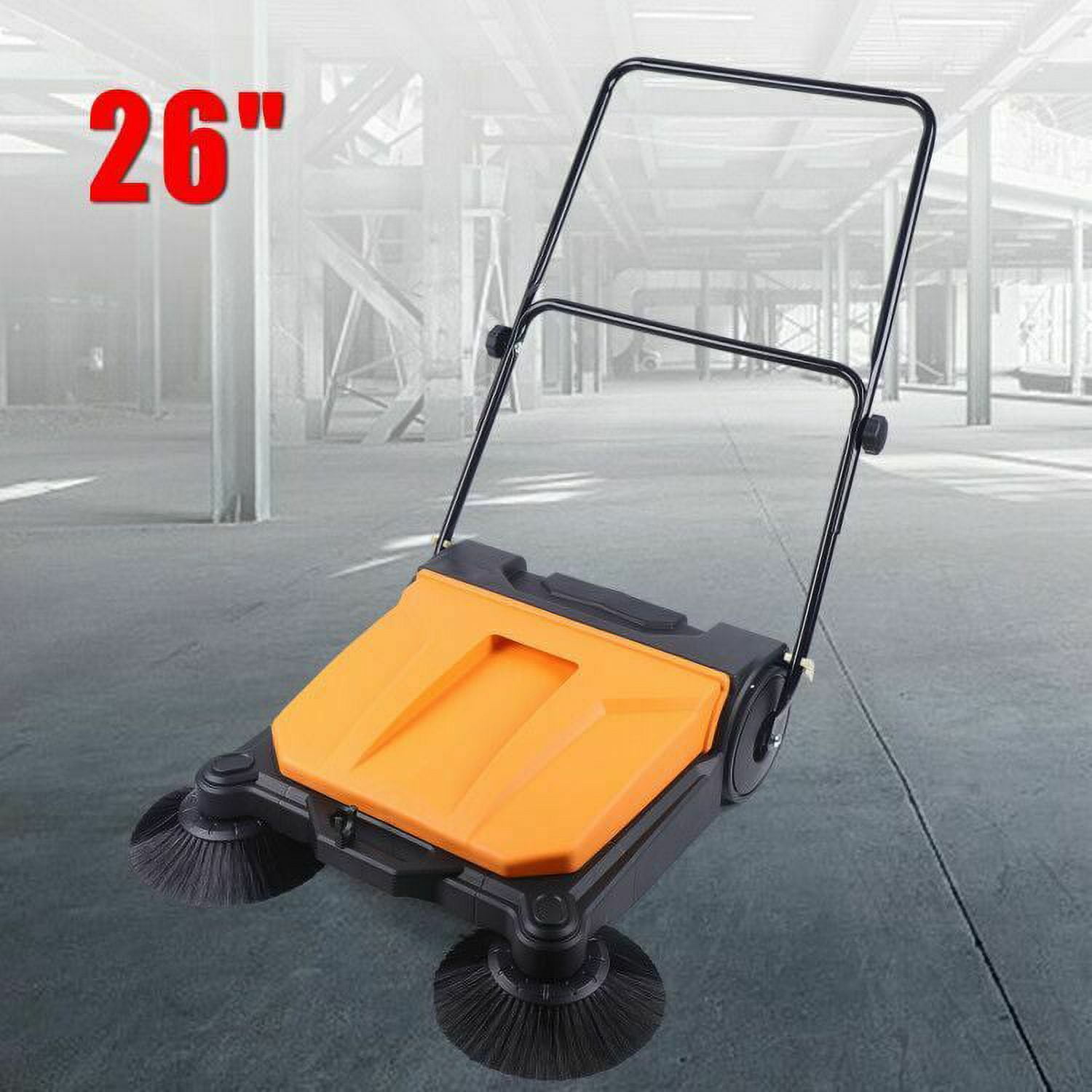 Miumaeov 26" Hand Push Double Brush Pavement Sweeper Walk-Behind Sweeping Cleaning Tool Commercial Industrial Floor Boards Clean Brooms Floor Cleaning of Dust Litter Grass