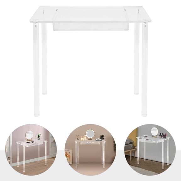 Miumaeov 29.53in Tall Dressing Table Clear Acrylic Makeup Desk Modern Small Vanity Table with Drawer