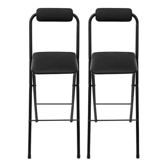 Miumaeov 2PCS 75cm Tall Folding Chair Portable Folding Stool Foldable Bar Chair with Backrest Black