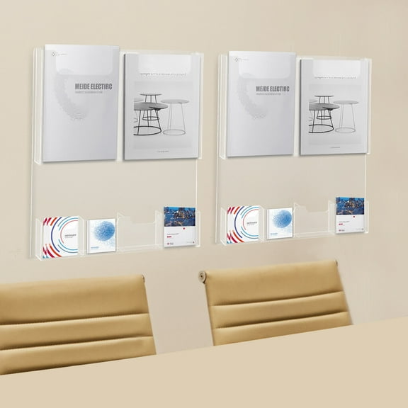 Miumaeov 2PCS Acrylic Brochure Pamphlet Holder Display Stand Business Tri Fold 2+4 Slot Non-perforated Wall Mount Acrylic Rack for Posters Postcards Cardstock