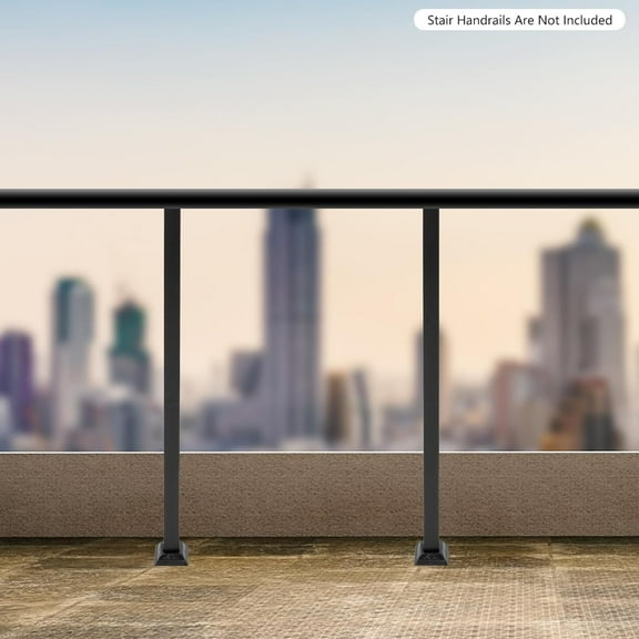 Miumaeov 2PCS Black Deck Railing Wrought Iron Handrail Kit, 38/48/60 inch Aluminum Railing Post Kit, Stair Balusters with Rectangular Base for Steps, Stairway, Deck, Patio Stairs (38")