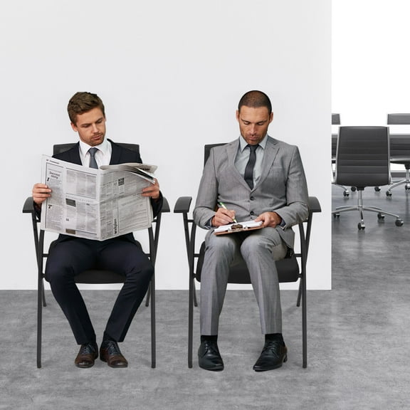 Miumaeov 2PCS Folding Reception Chairs with Handle Freestanding Mesh Guest Nesting Office Chair for Office School Training Load 485lbs Black