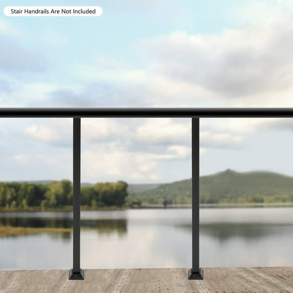 Miumaeov 2Pcs 38" Black Deck Railing Wrought Iron Handrail Post Kit Square Metal Fence Post