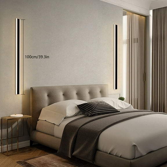 Miumaeov 2Pcs 39.37in Modern Rectangular LED Wall Lamp Indoor/Outdoor Waterproof Wall Light Fixture Black