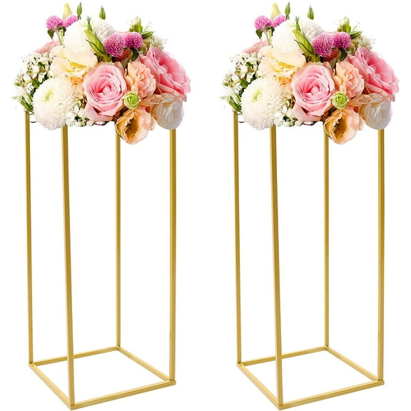 Miumaeov 2Pcs 60cm/3ft Flower Floor Stand Gold Metal Vase Column Flower Plant Holder Flower Arrangement for Wedding Party Centerpieces