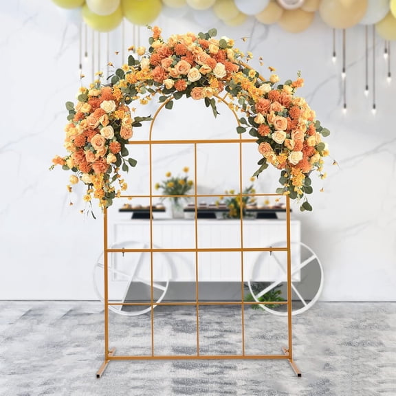 Miumaeov Metal Pergola,Wedding Arch 1.97 Feet Wide x 6.6 Feet High ,Assemble Freely 2 Sizes,Lightweight Wide Wedding Garden Arbor Bridal Party Decoration Gold