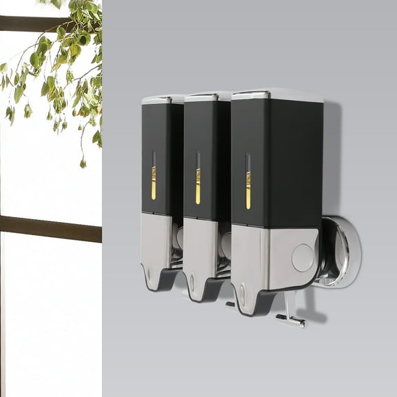 Miumaeov 3 in 1 Shampoo and Soap Dispensers, Triple Wall Mount Shower Pump Dispenser, Manual Shampoo and Conditioner Dispenser for Home, Bath, Kitchen, Hotels (Black)
