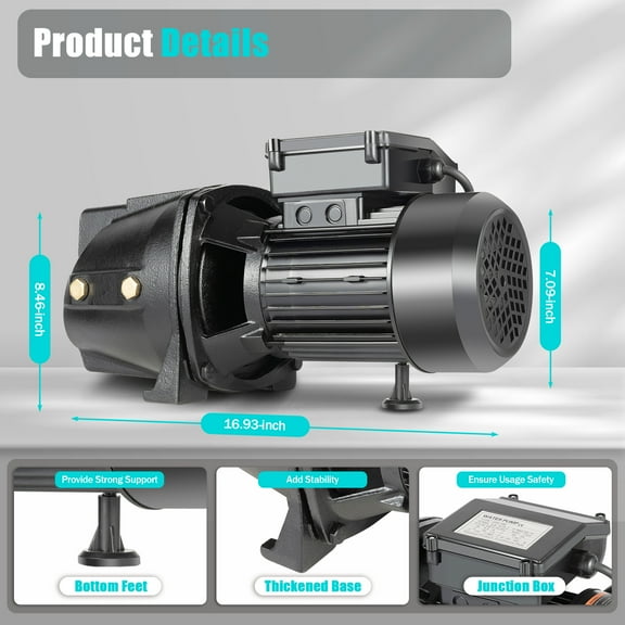 Miumaeov 3/4 HP Shallow Well Jet Pump Self-Priming Water Pump with Pressure Switch 3420 RPM 110V