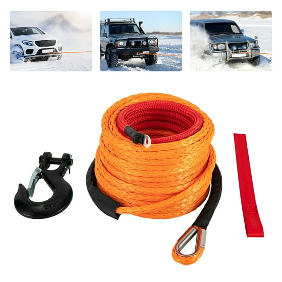 Miumaeov 3/8" x 60FT Winch Rope w/ Hook Synthetic Line Recovery Cable 19,854 LBS for UTV Jeep Winch Orange