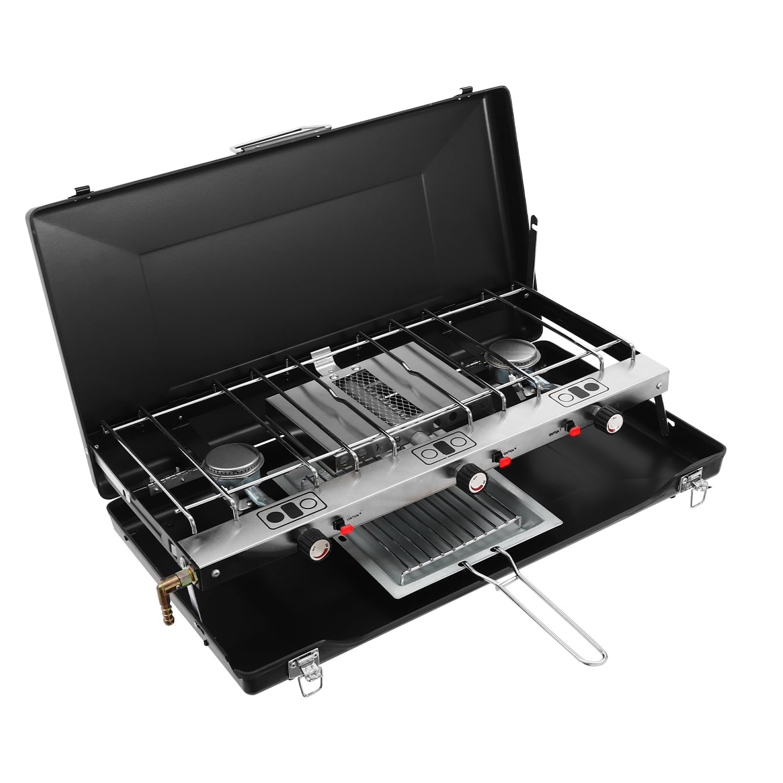 Miumaeov 3-Burner Gas Camping Stove, 4500W Portable Outdoor Stove with Adjustable Flame, Foldable Design & Piezo Ignition, No Assembly Required