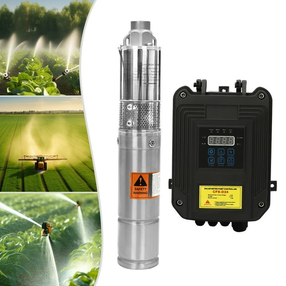 Miumaeov 3" DC 24V Screw Solar Power Water Deep Well Pump with MPPT Controller 210W Submersible Borehole Solar Water Pump 304 Stainless Steel for Farm Ranch Garden Irrigation