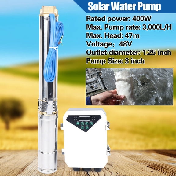 Miumaeov 3" DC Solar Well Pump 400W Submersible MPPT Controller Deep Bore Water Pump Kit