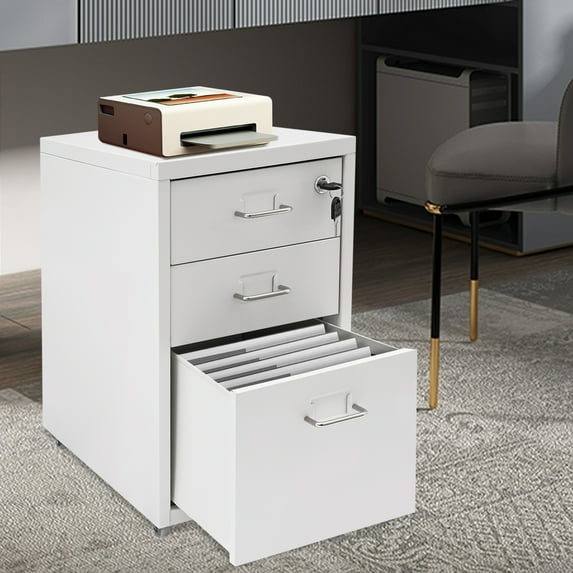 Miumaeov 3 Drawer Vertical File Cabinet Mobile Filing Cabinet with Lock Metal Mobile File Cabinet for Home Office