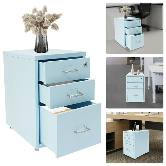 Miumaeov 3 Drawers Lockable File Organizer Vertical Filing Cabinet Mobile File Storage Cabinet