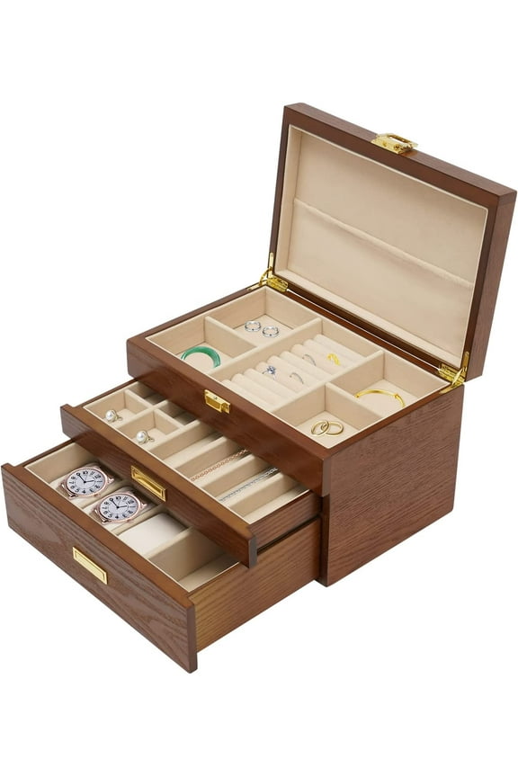 3 Layers Jewelry Storage Box Jewelry Organizer 2 Drawers Earrings Ring Organizer
