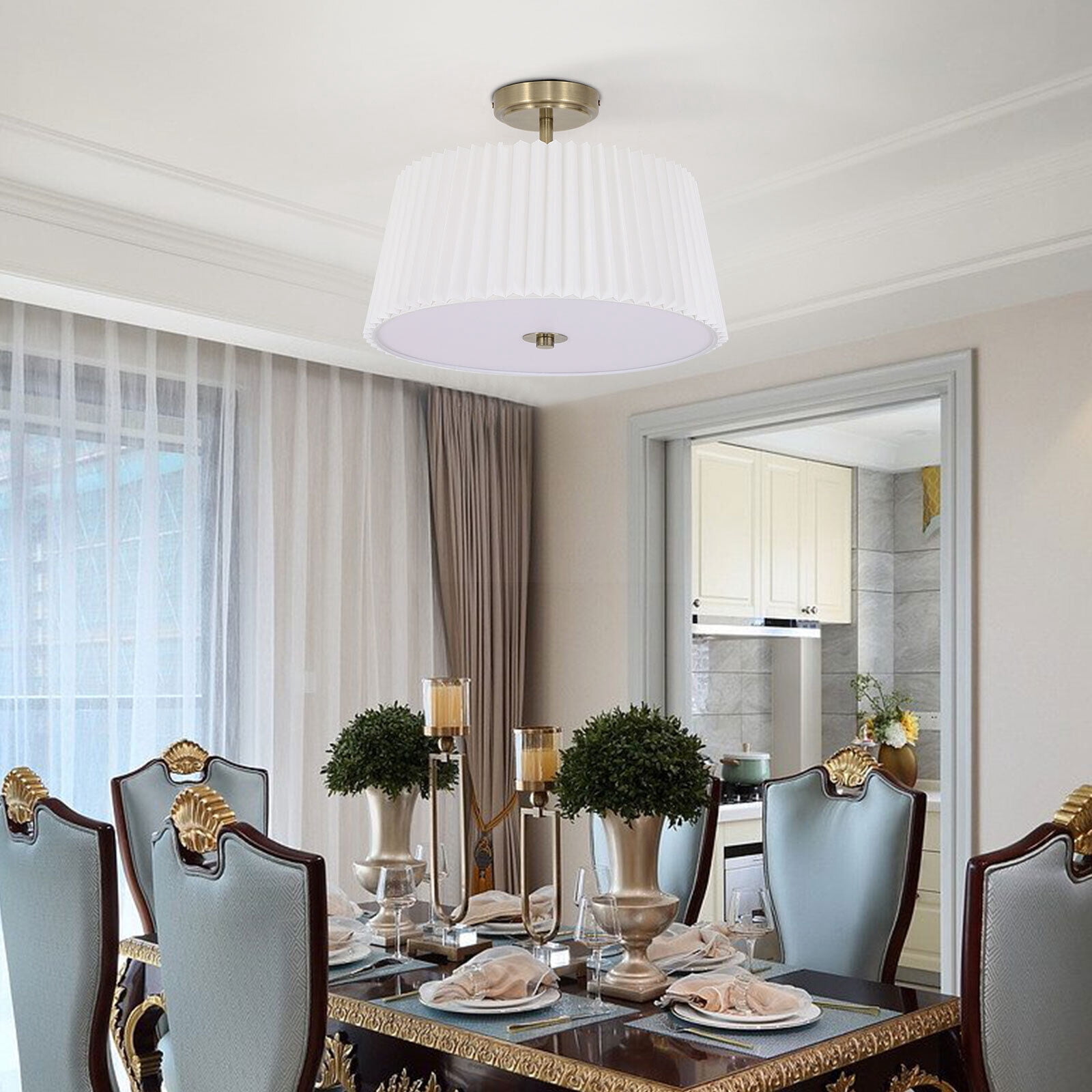 Miumaeov 3-Light Semi Flush Mount Ceiling Light Fixture 11" Modern Drum Light with Fabric Shade Close to Ceiling Lighting Hanging Lamps for Living Room Dining Room Kitchen Hallway
