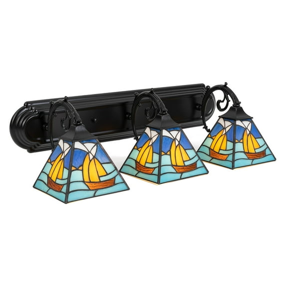 Miumaeov 3-Light Wall Sconce Vintage Wall Lamp Fixture with Stained Glass Shade for Kitchen Island Bedroom