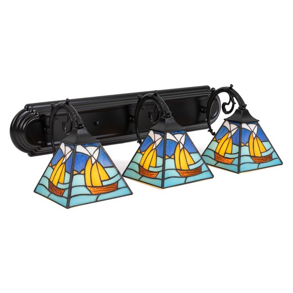 Miumaeov 3-Light Wall Sconce Vintage Wall Lamp Fixture with Stained Glass Shade for Kitchen Island Bedroom