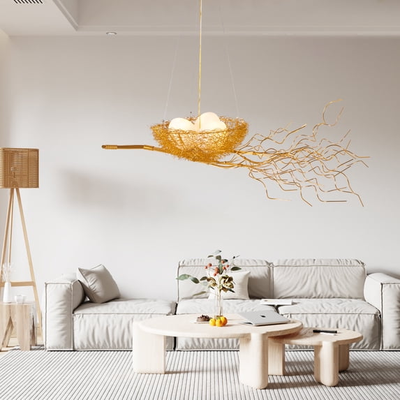 Miumaeov 3 Lights Woven Nest Shape Chandelier Creative Adjustable Hanging Ceiling Light Fixture for Entryway Kitchen Living Room