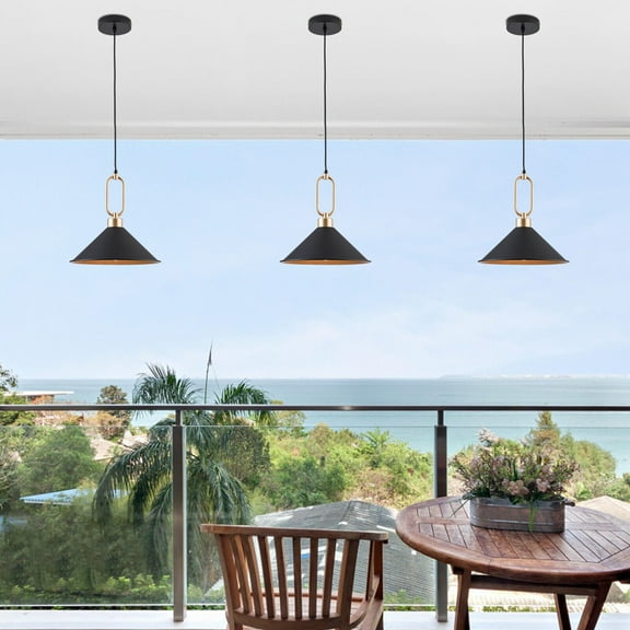 Miumaeov 3-Pack Industrial Pendant Lighting Fixture with Adjustable Length Black Metal Dome Shade Hanging Light for Kitchen Island Dining Room