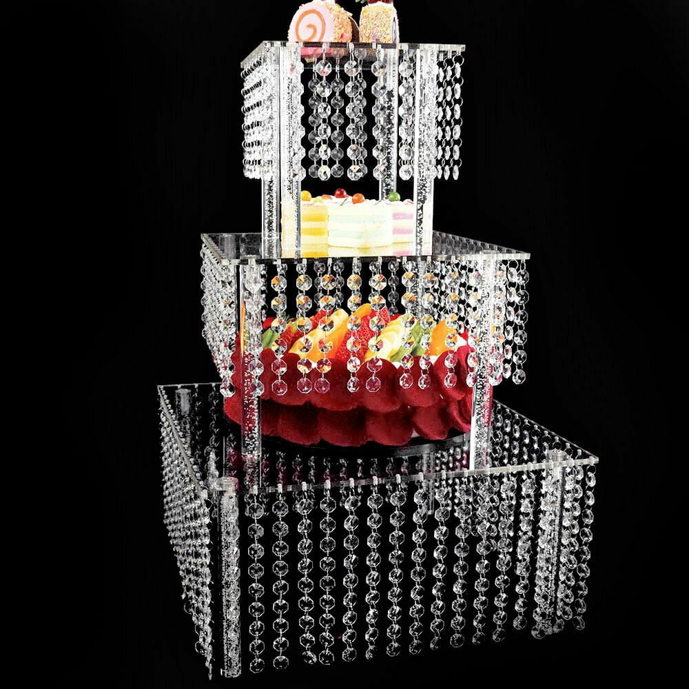 Miumaeov 3 Tier Acrylic Crystal Beaded Cake Stand Cupcake Tower Square
