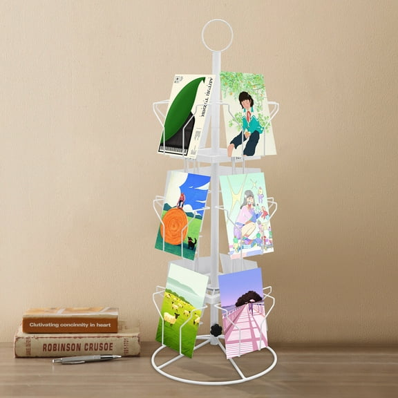 Miumaeov 3-Tier Card Display Stand 12 Pocket White Spinning Greeting Card Rack Retail Rotating Holder Floor Stand for Stickers Showcase