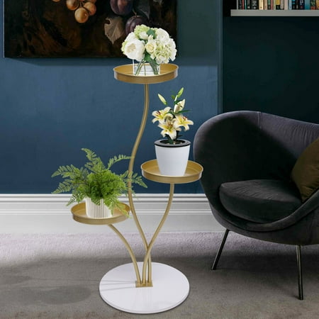 Miumaeov 3 Tier Plant Stand Three Flower Pot Plant Rack with Rock Plate Base Tri Level Planter Stand for Bedroom Living Room Office Balcony