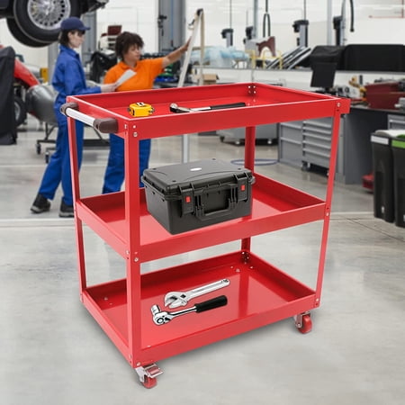 Miumaeov 3 Tier Rolling Tool Cart, Heavy Duty Utility Cart Tool Organizer, Industrial Service Cart for Mechanics, Garage, Warehouse & Repair Shop (Red)