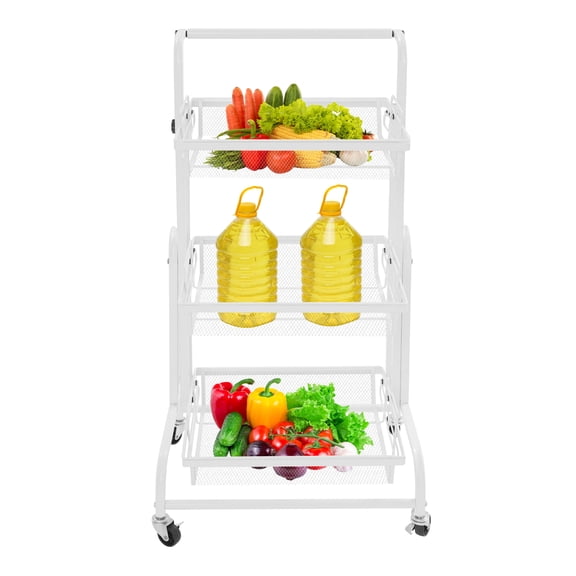 Miumaeov 3 Tier Rolling Utility Cart Angle Adjustable Metal Storage Cart Kitchen Organizer with 4x Universal Wheels