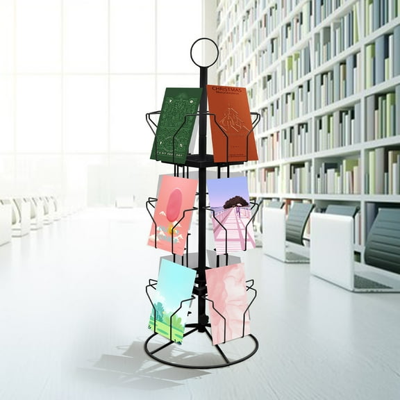 Miumaeov 3-Tier Rotating Greeting Card Rack, 12-Pocket Rotating Holder for Postcard, Floor Stand Metal Pocket Display Stand Spinning Rack