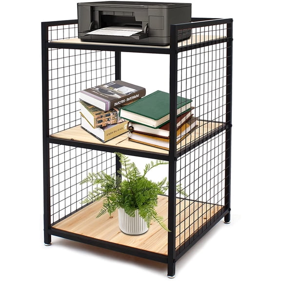 Miumaeov 3-Tier Storage Rack Metal and Wood Style Bookshelf Multi-Purpose Indoor Garage Storage Organizer Shelves