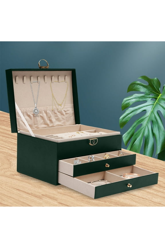 3 Tier Watch Box Case Jewelry Organizer Watch Holder Display Case with Drawer PU Watch Storage Box with Pillow for Storing Watches and Glasses 9 * 6.7 * 5.3inch