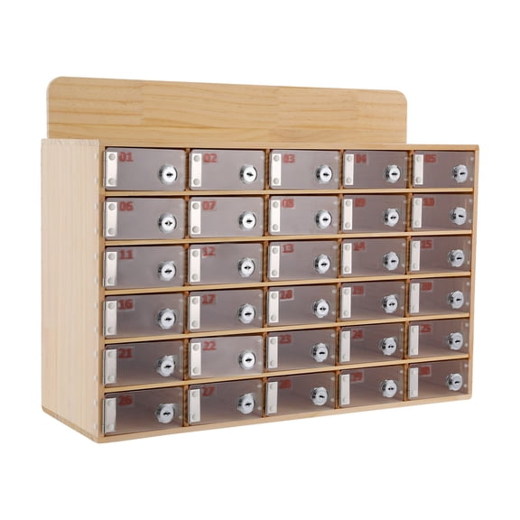 Miumaeov 30 Slots Cell Phone Locker Box Wood Acrylic Lockable Mobile Phone Storage Cabinet With Keys For Office School Wall Mount Free Standing