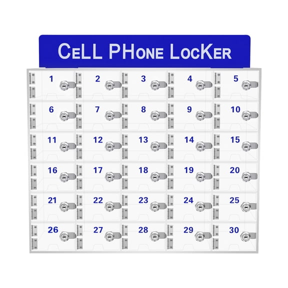 Miumaeov 30 Slots Clear Cell Phone Locker Acrylic Phones Storage Cabinet with Door Locks Keys, Cell Phones Pocket Locker for Office Conference Rooms Classroom