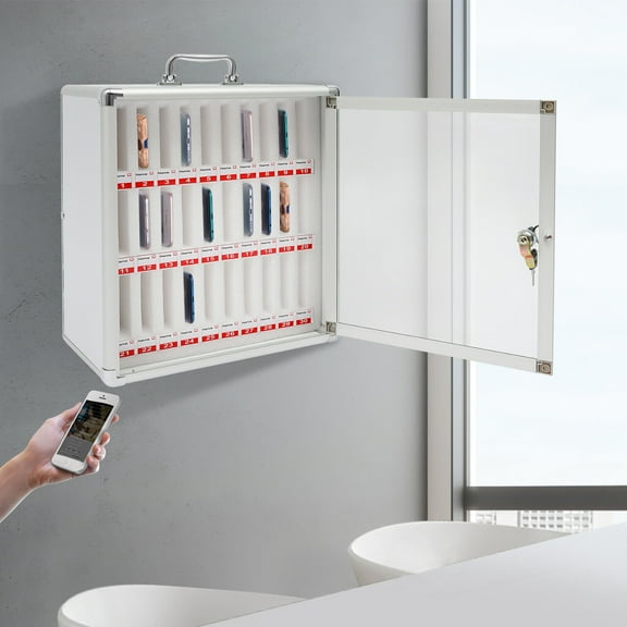 Miumaeov 30-slots Lockable Wall Mounted Locker Box Cell Phone Storage Cabinet for Office
