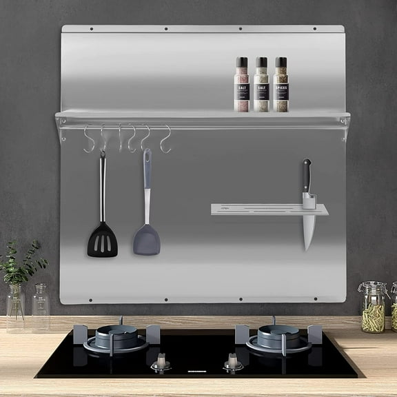 Miumaeov 30"x30.7 inch Stainless Steel Kitchen Backsplash Range Hood Wall Shield 6 Hooks
