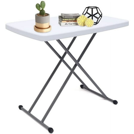 Miumaeov 30x20" Square Plastic Folding Card Table Lifting Desk Height Adjustable White