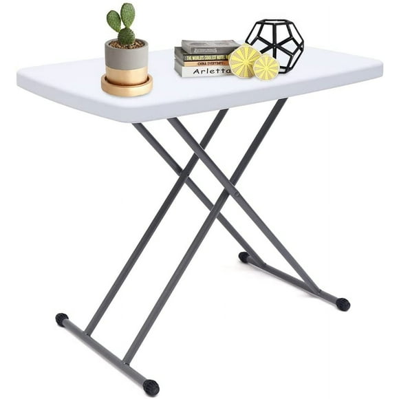 Miumaeov 30x20" Square Plastic Folding Card Table Lifting Desk Height Adjustable White