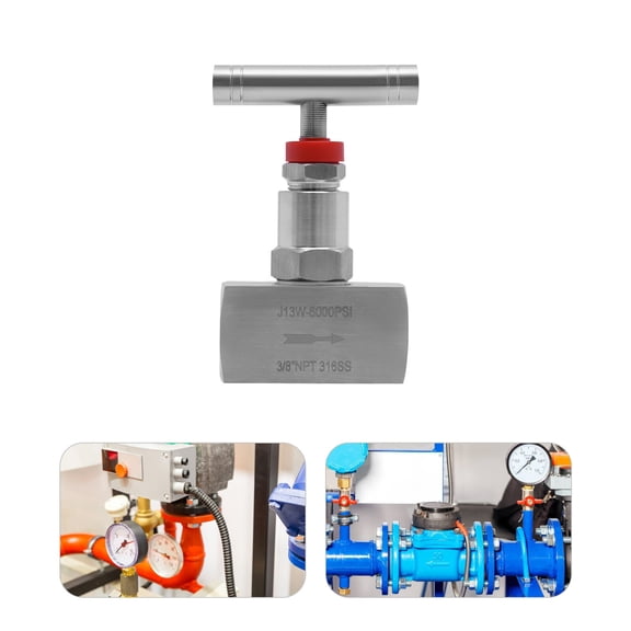 Miumaeov 316 Stainless Steel Straight Needle 6000PSI Pressure Straight Needle Valve 2 Port Heavy Duty Industrial Hydraulic Flow Control Valve for Piping Needs 3/8"NPT Female Connection