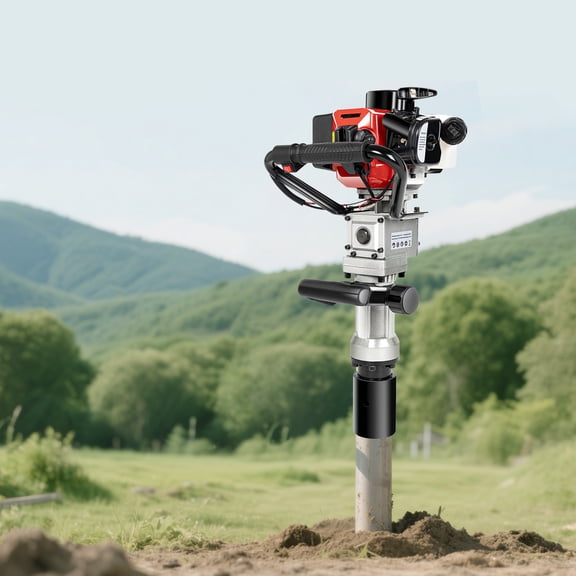 Miumaeov 32.7CC Gas-Powered T Post Driver, Gasoline Motor Piling 2-Stroke Engine, Portable Petrol Piledriver Piling Machine for Fence Posts, Stakes, Pipe