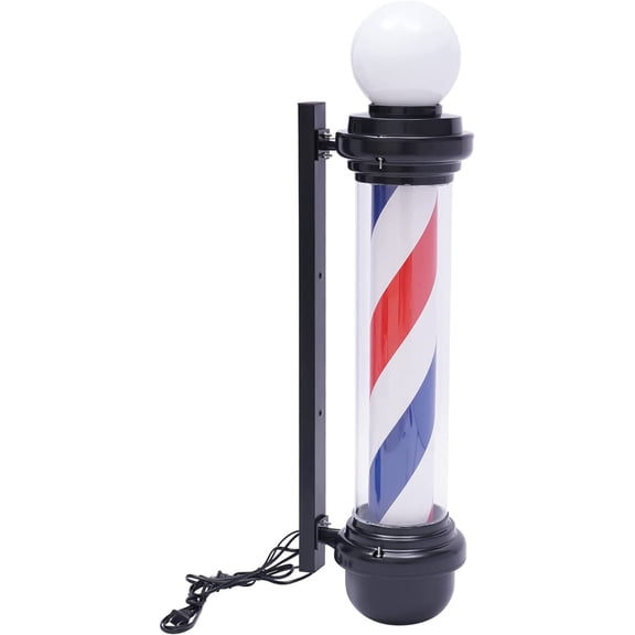 Miumaeov 32'' Barber Shop Pole Red White Blue Stripes Outside Sign LED Rotating Light