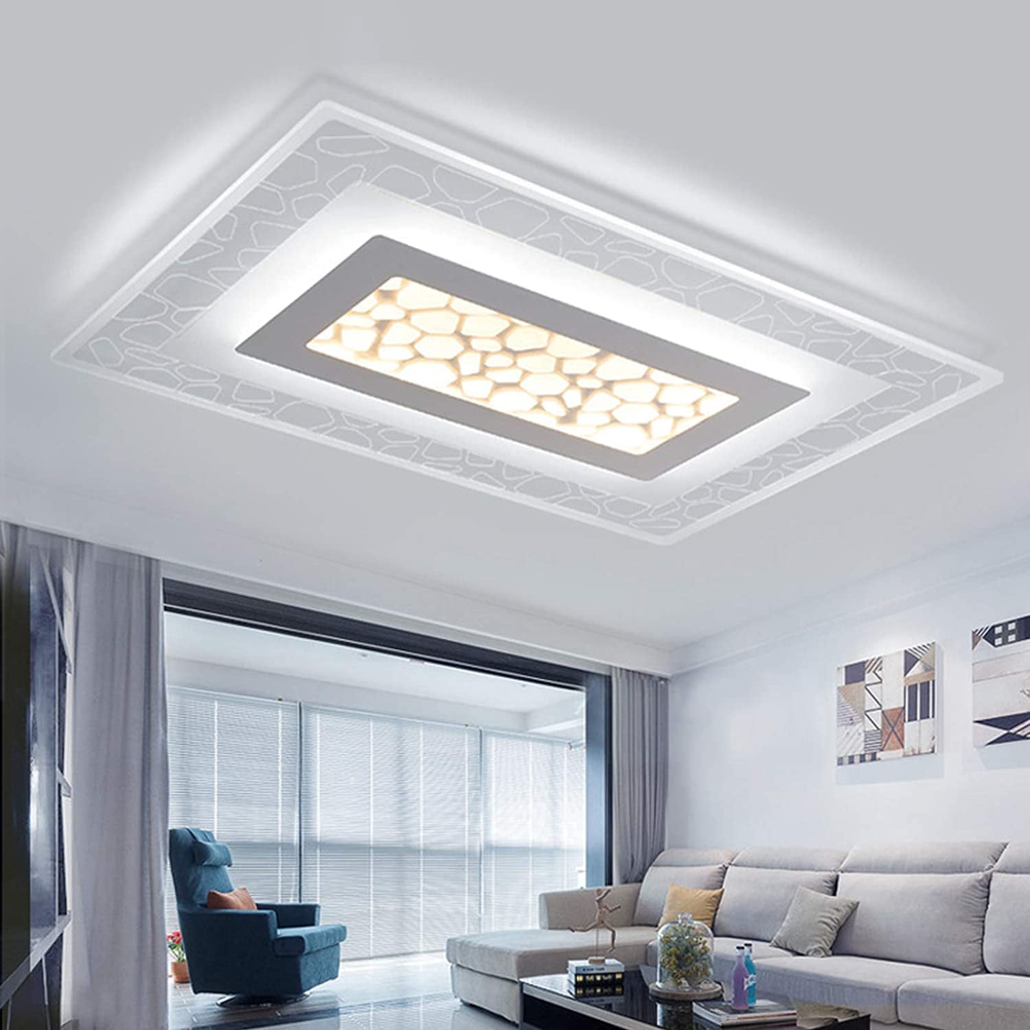 Miumaeov 35.4" Creative Modern Flush Mount Ceiling Light Rectangular Soft Light LED Ceiling Light Minimalist Chandelier Ceiling Lamp for Bedroom, Living Room Cool Light