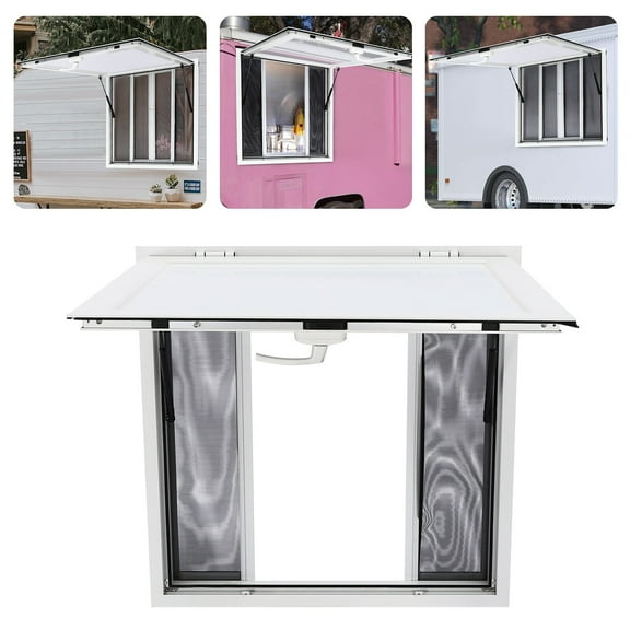 Miumaeov 36 X 36 Inch Concession Window for Food Truck Aluminum Alloy Concession Stand Serving Window with 4 Screen and Awning Door