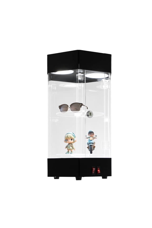 360 Electric Rotating Display Case 2 Tier Acrylic Clear Showcase Lockable Collections Organizer with LED Lights
